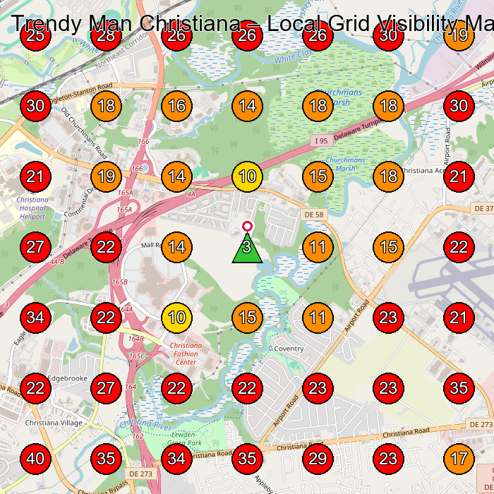 Trendy Man Christiana GeoGrid visibility map for Dry Wall Contractor in New Castle